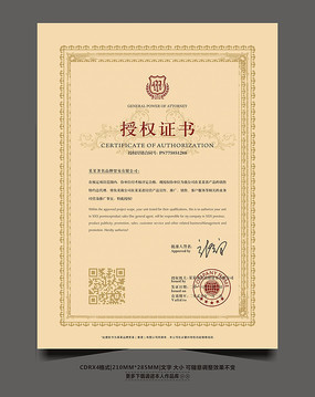 高端版權(quán)代理授權(quán)證書模板